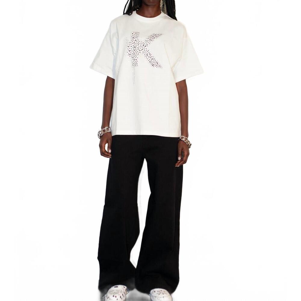 NEW KNOTWTR rhinestone short sleeve k-shirt in white